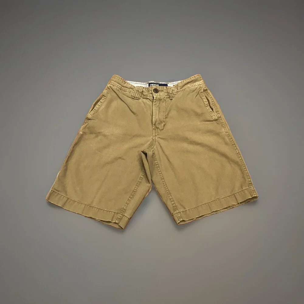 Lot Of 2 Mens American Eagle Dark Khaki Long Length Shorts Size 28 11” Inseam